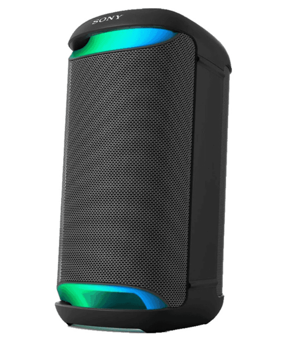 Беспроводная колонка Sony SRS-XV500 чёрная, 77 Вт, Bluetooth 5.2, до 25 ч, IPX4, 1×USB-A, AUX, AUDIO IN: 3,5 мм, 5200 мАч, от сети и от аккумулятора