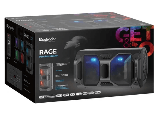 Портативная колонка Defender Rage, черный 50Вт, FM, 4000 мА*ч