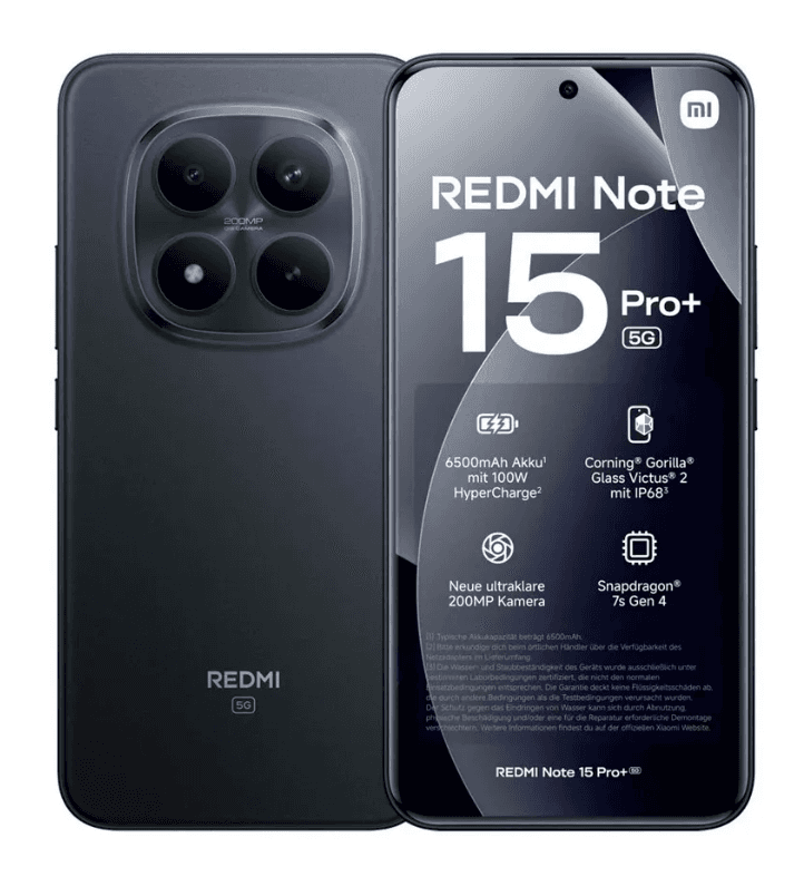 Смартфон Xiaomi Redmi Note 15 Pro Plus 5G 8/256 ГБ, черный, Qualcomm Snapdragon 7s Gen 4 8x2.7 ГГц, , 6.83" AMOLED, 2772 x 1280, 120 Гц, 200 MP + 8 MP, 6500 mAh, 100 Вт
