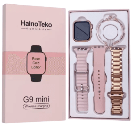 Смарт часы Haino Teko G9 mini, золотой, 1.7'', 320х385, AMOLED, 200 мА*ч, Android, iOS, IP67, 3 ремешка и браслет