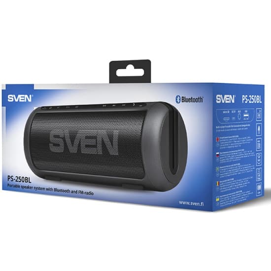 Портативная колонка SVEN PS-250BL RMS 10W, Bluetooth, микрофон, FM, USB, microSD, питание от акк