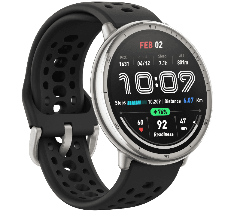 Смарт-часы Amazfit Active 2, корпус-серый, ремешок-черный, 1.32" AMOLED, 466x466, Bluetooth, Android 7.0 и выше, iOS 14 и выше, 270 мА*ч