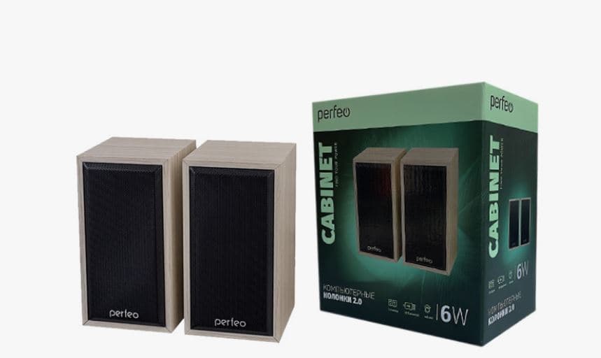 Колонки Perfeo "CABINET" PF_A4389, 2.0, 2х3 Вт, белый дуб, USB, Пластик/МДФ